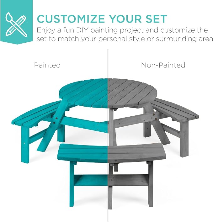 Best Choice Products 6-Person Circular Outdoor Wooden Picnic Table - Image 6