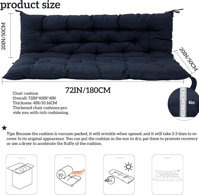 Outside Benches Cushion with Backrest, Thicken Waterproof Swing Cushions 2/3 - Image 5