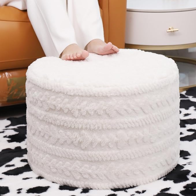Asuprui Round Footstool Ottoman, 20x14 Inches Multi-Functional Modern Foot Stool - Image 3