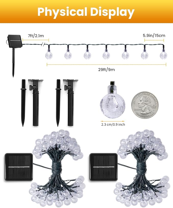 Brightown Solar String Lights Outdoor Waterproof, Solar Powered Globe Patio - Image 2