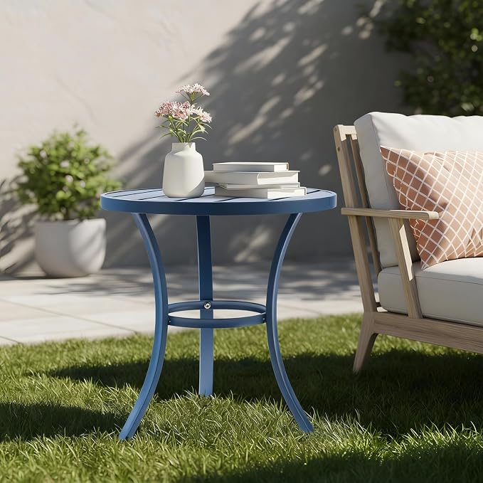 VINGLI Outdoor Side Table, Small Metal Patio End Table, Outdoor Round Table - Image 2