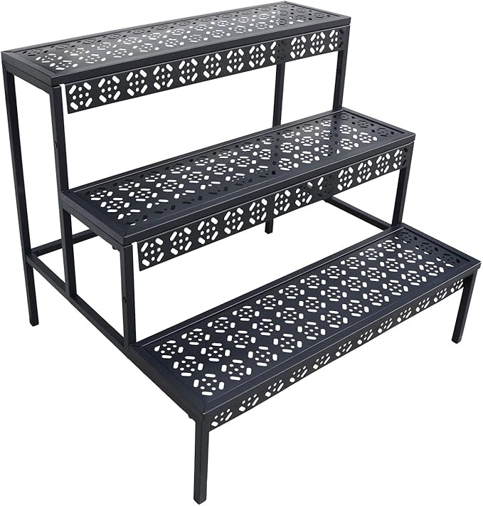 aboxoo 3 Tier Stair Style Large Metal Plant Stand, Garden Display Shelf Flower by aboxoo