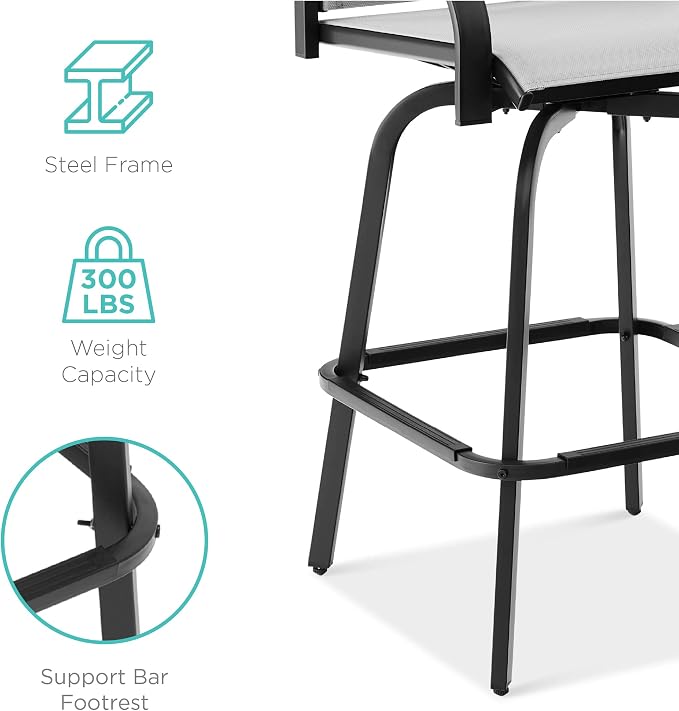Best Choice Products Set of 2 Swivel Barstools, Bar Height Outdoor Chairs - Image 6