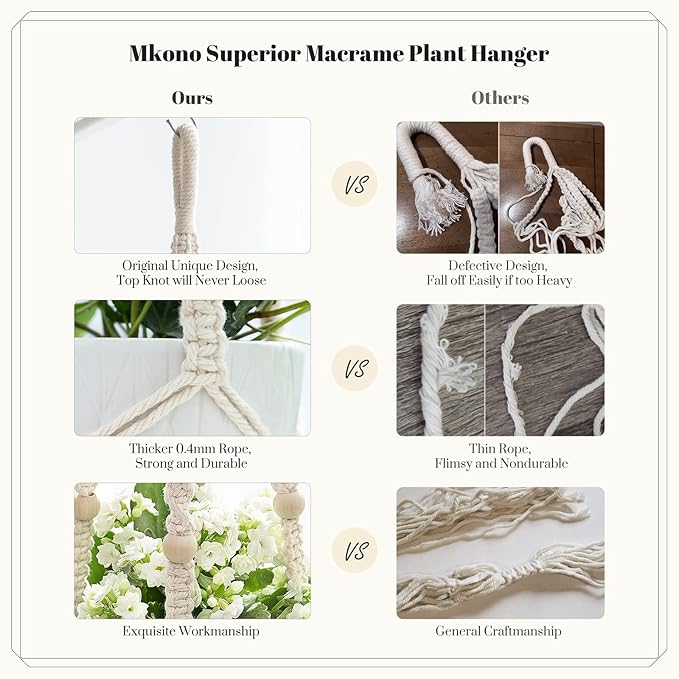 Mkono 3 Pack Macrame Plant Hangers Indoor Different Size Hanging Planter Basket - Image 5