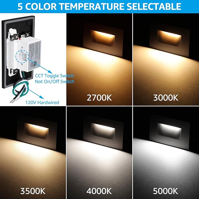 LEONLITE Black 5CCT 120V LED Step Lights, 3.5W 150LM 5%-100% Dimmable - Image 2