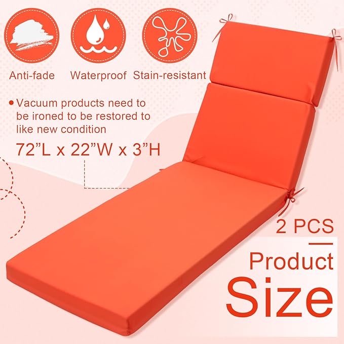 2 Pcs Indoor Outdoor Chaise Lounge Cushions Sponge Bench Outdoor Furniture - Image 2