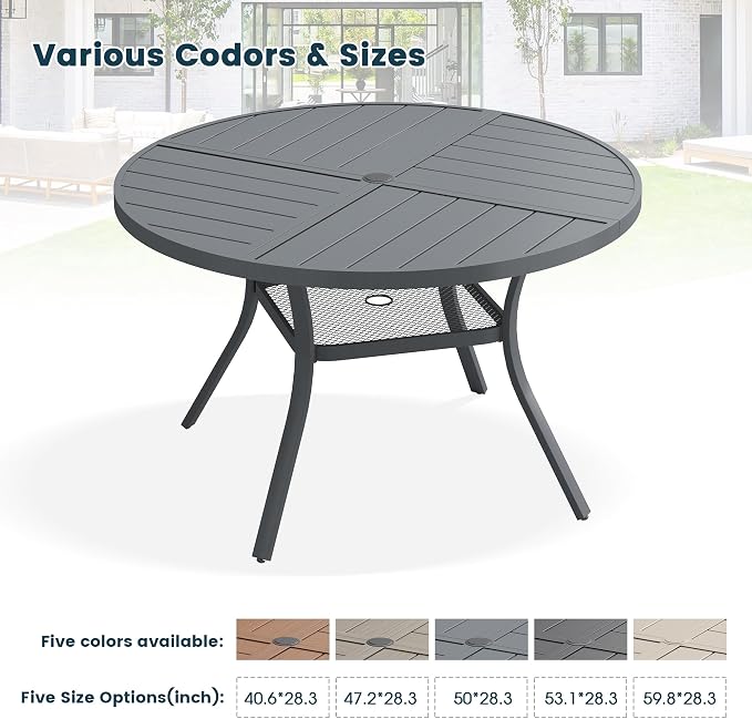 Patio Dining Table for 4, Round Metal Outdoor Table - Image 7