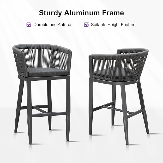 PURPLE LEAF Outdoor Bar Stools Set of 4 Wicker Bar Height Stool Bar Chairs - Image 7