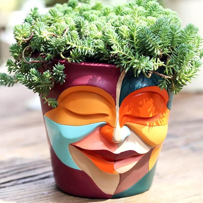 GUGUGO Abstract Rainbow Head Planter, Unique Face Plant Pot by GUGUGOHOMEDECOR