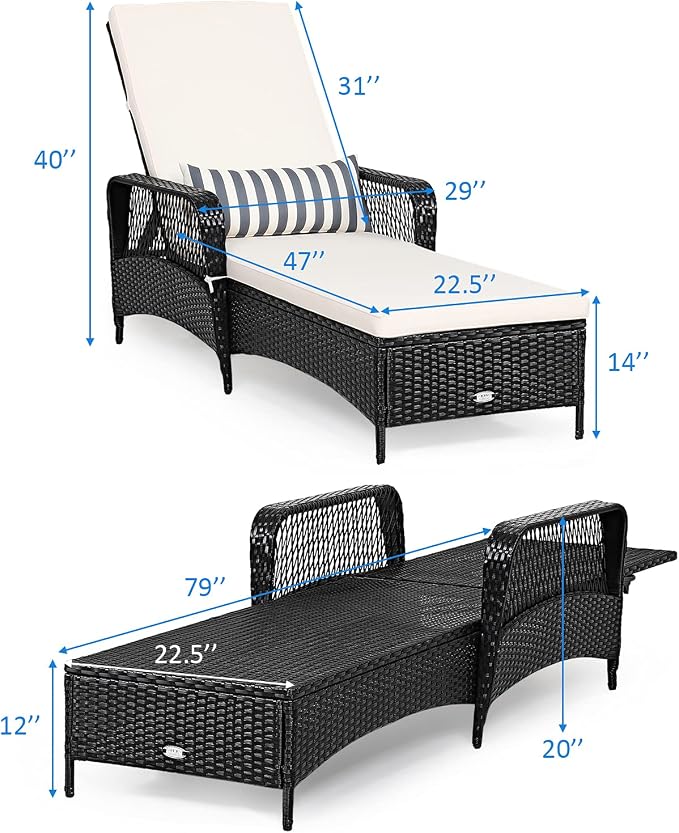Tangkula Wicker Chaise Lounge Outdoor Set of 2, Patio Rattan Reclining Chaise - Image 3