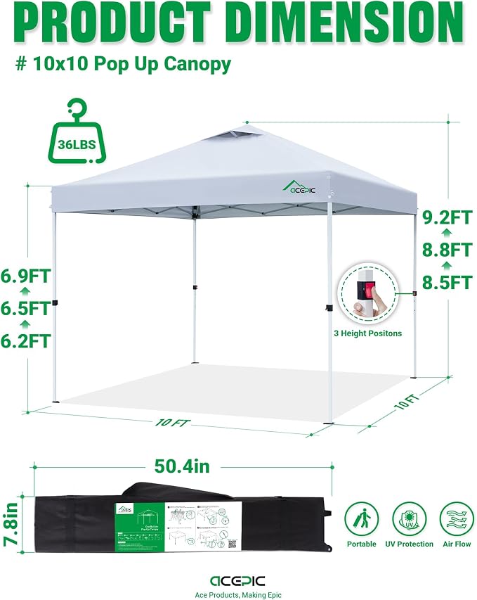 10x10 Pop Up Canopy Tent, One Push Instant Outdoor Gazebo - Image 8