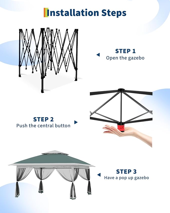 Canopy Tent 12x12 ft, Pop Up Gazebo One-Push Setup - Image 4