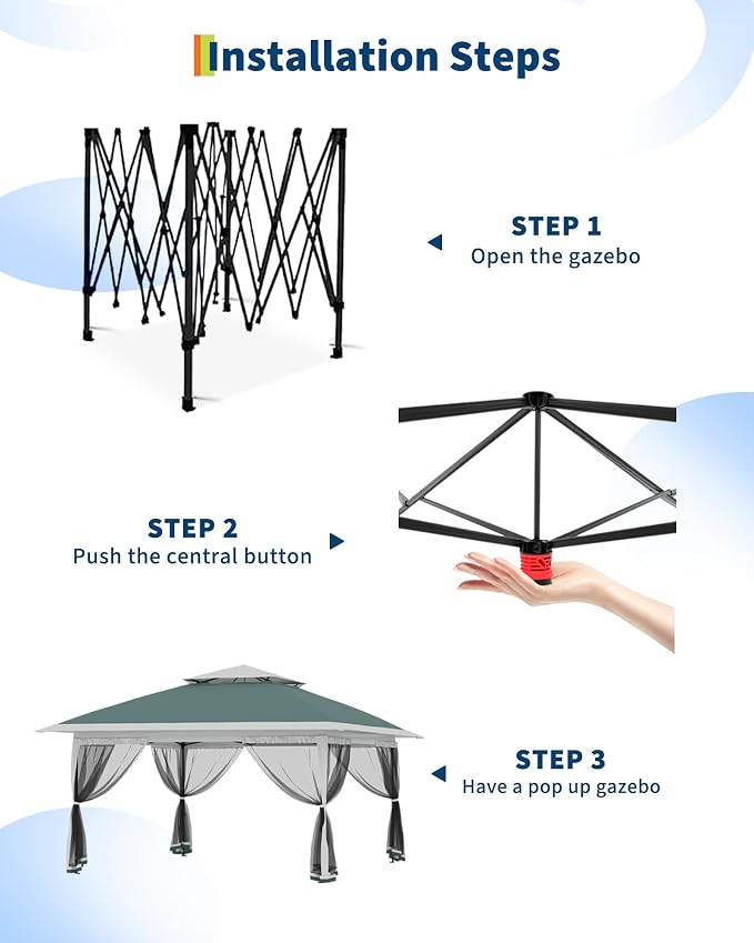 Canopy Tent 13x13 ft, Pop Up Gazebo One-Push Setup - Image 4
