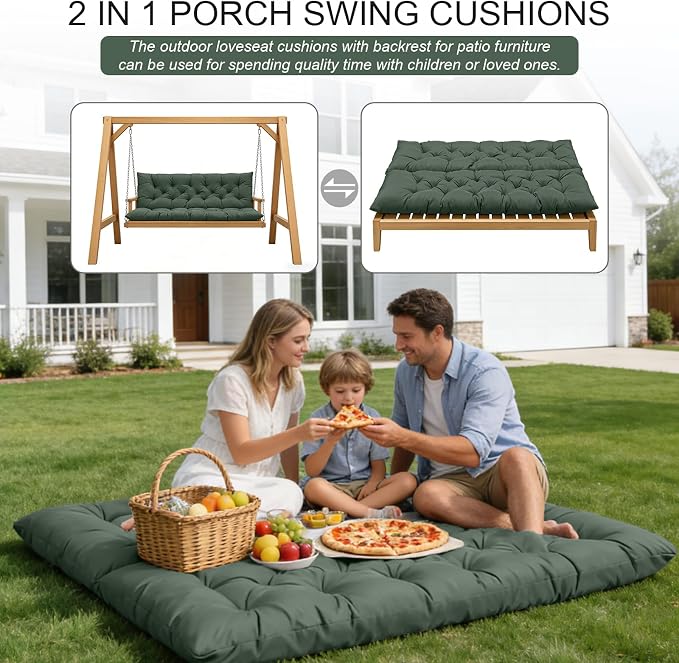 Porch Swing Cushions, Outdoor Swing Replacement Cushions 4 Seater - Image 7