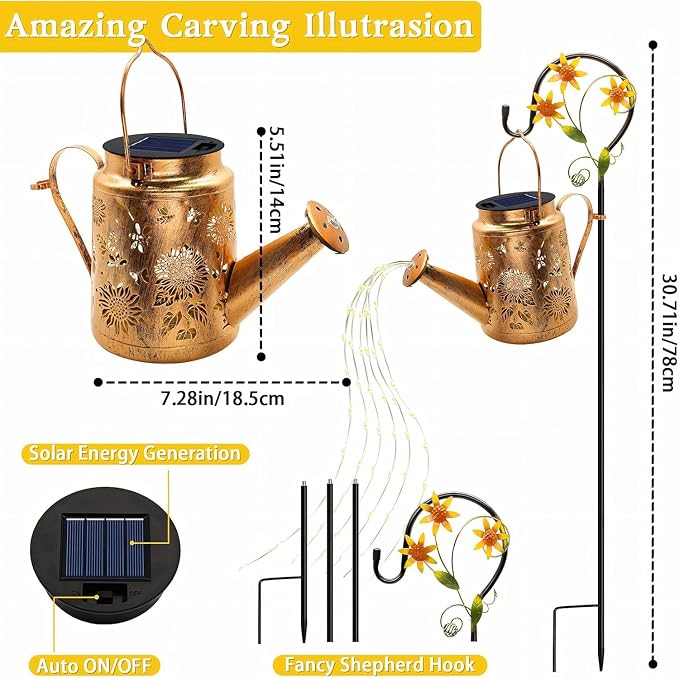 Solar Lanterns Outdoor, Sunflower Watering Can lights, Waterproof Hanging - Image 4
