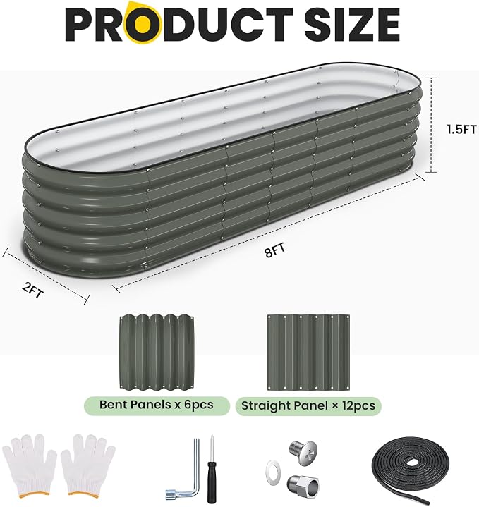 Galvanized Raised Garden Bed 8x2x1.5 FT, Oval Metal Raised Garden Bed Outdoor - Image 5