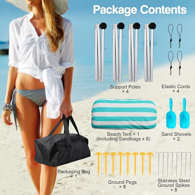 Rhino Valley Beach Tent Shade Canopy UPF50+ Protection, 8 Sandbags, 4 Stability - Image 7