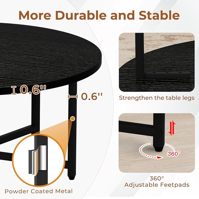 Coffee Table, 31.5" Black Round Coffee Table - Image 4