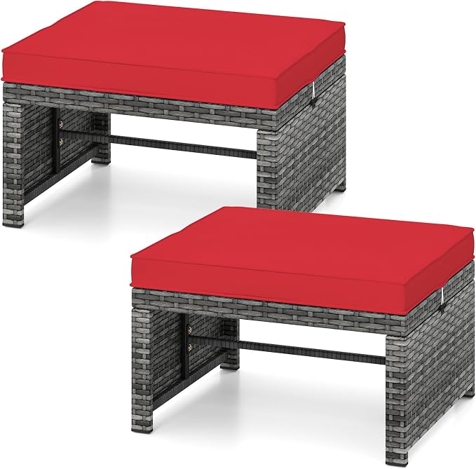 Tangkula 2 Pieces Patio PE Rattan Ottomans, and Yard by TANGKULA