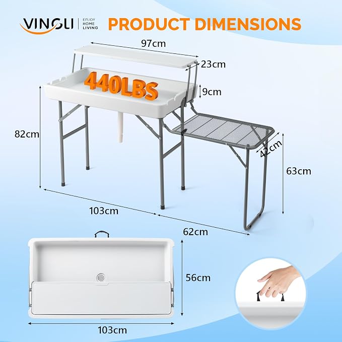 VINGLI Ice Table with Extra Storage Shelf, Side Table, Portasble Cooler Side - Image 2