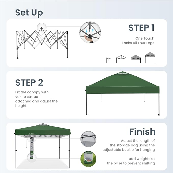 PHI VILLA 10x10ft 1-Person Setup Pop Up Canopy Tent Instant Portable Shelter w/ - Image 4