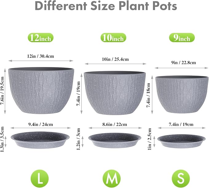 Large Flower Pots 12/10/9 inch, 3 Set Big Plant Pots - Image 2