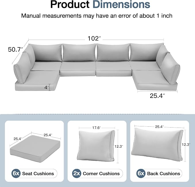 HOMREST Replacement Cushions for Outdoor Furniture, 25x25 Inch 14-Piece Patio - Image 2
