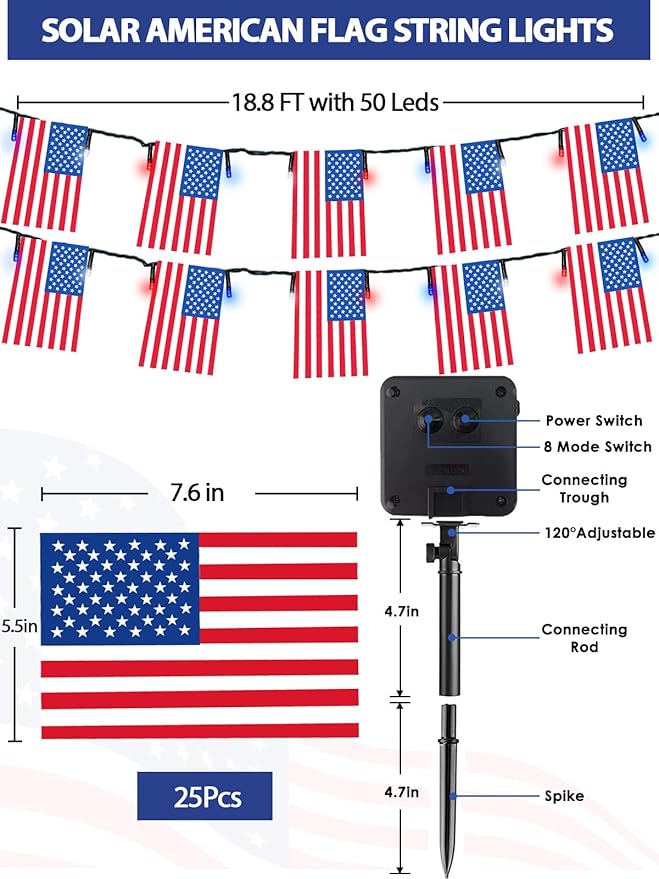 4th of July Decorations, Solar American Flag Lights Outdoor - Image 5