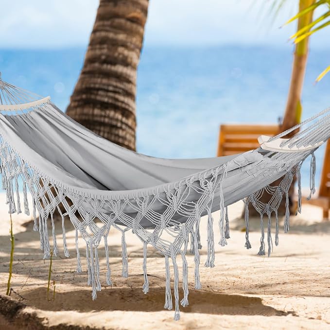 MOSFiATA Backyard Hammock with Tassels Max 500lbs Canvas Fabric Bohemian Style - Image 7