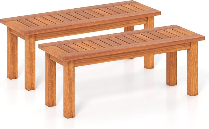 Tangkula Outdoor Backless Bench, Solid Wood Patio Bench w/Slatted Seat by TANGKULA
