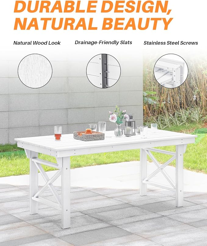 HDPE Outdoor Dining Table, 66.9” Rectangle Patio Dining Table - Image 9