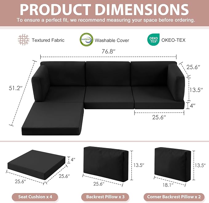 9-Piece Patio Furniture Cushions Set, Replacement Outdoor Cushions - Image 2