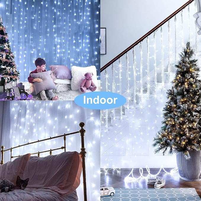 Solar Curtain Lights Outdoor Garden 300 LED Fairy String Lights 8 Modes Remote - Image 6