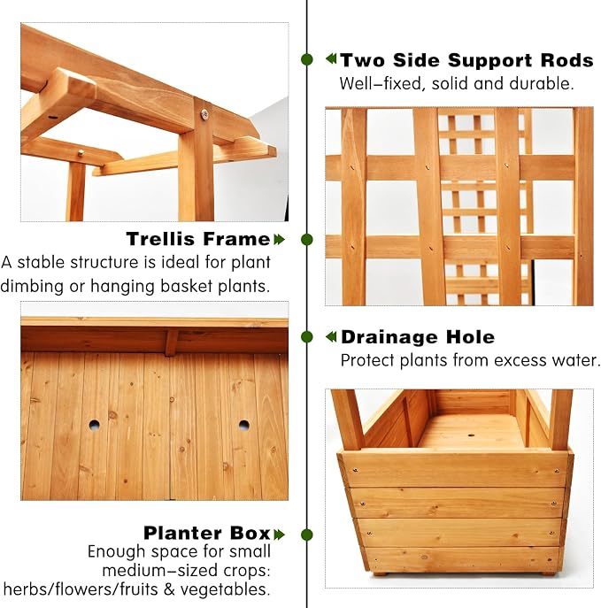 Raised Garden Bed with Wood Trellis Set of 2 Outdoor Planter Box - Image 4