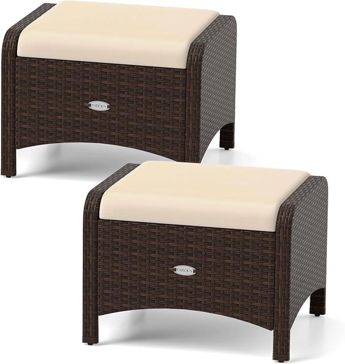 Tangkula 2 Pieces Outdoor Patio PE Wicker Ottomans by TANGKULA