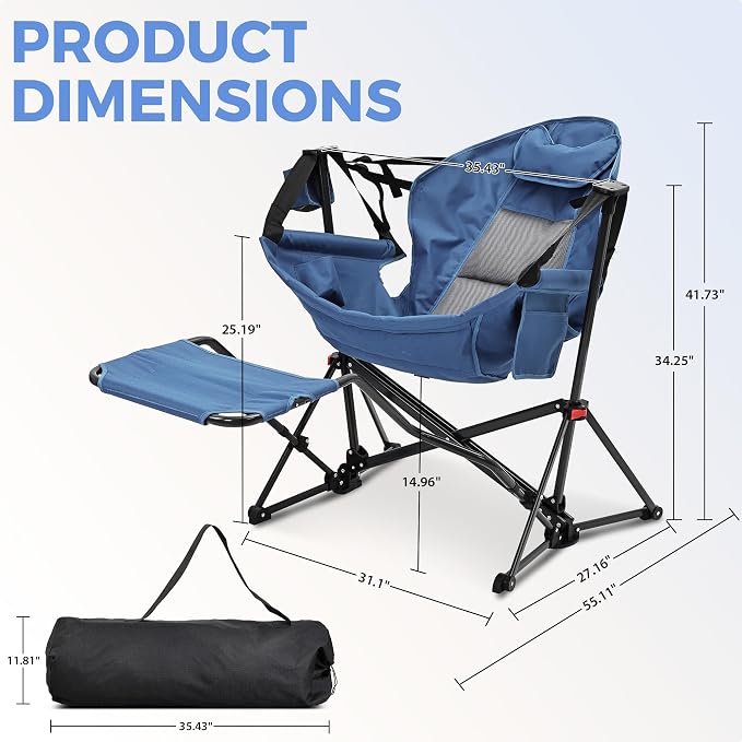 Ainfox Hammock Chair with Footrest, Oversized Swinging Portable Folding Camping - Image 2