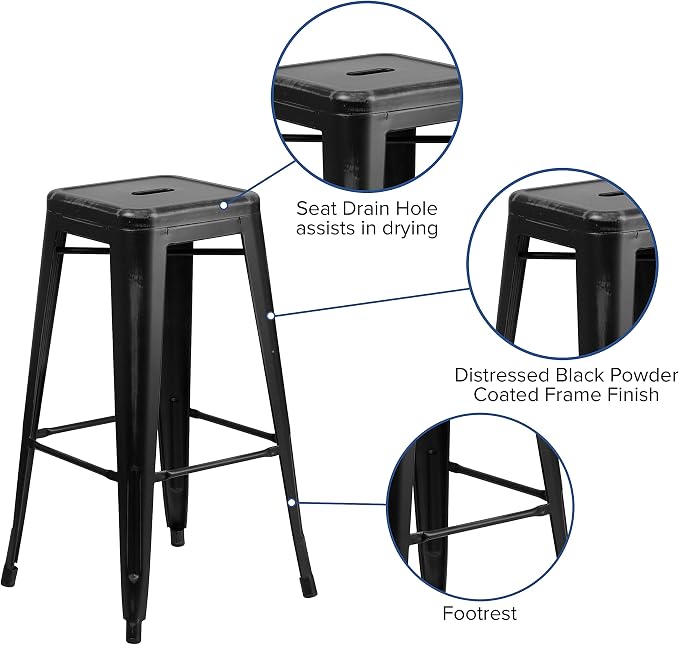Flash Furniture Kai Commercial Grade 4 Pack 30" High Backless Distressed Black - Image 6