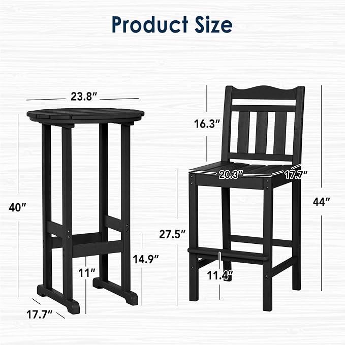 nalone Outdoor Bar Chairs and Table Set, HDPE Balcony Adirondack Chairs and - Image 3