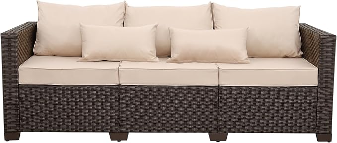 Outdoor Furniture Couch 3 Seater Sofa Outdoor Brown Wicker Sofa Deep Seat High - Image 7