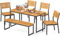 Tangkula 6 Pieces Outdoor Acacia Wood Dining Set, Patio Table and Chairs Set by TANGKULA