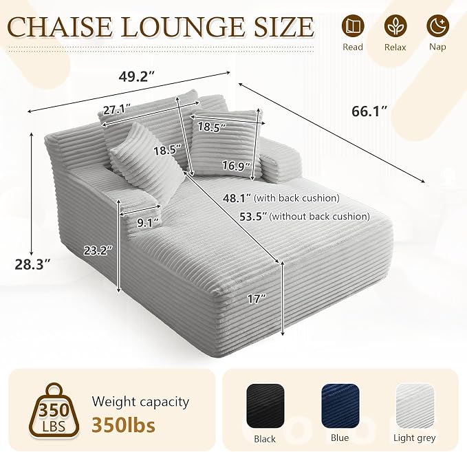 ODUWA Oversized Chaise Lounge Chair Indoor, Sofa Bed - Image 2