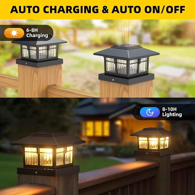 EXCMARK 2 Pack 4x4 Solar Post Cap Lights, Fence Deck Post Lights Outdoor Solar - Image 4