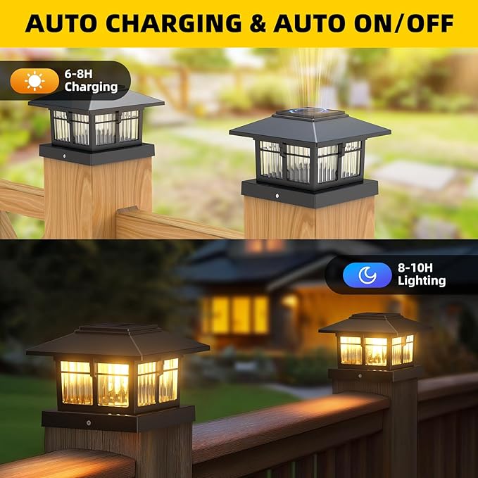 EXCMARK 4x4 Solar Post Cap Lights, 8 Pack Fence Deck Post Lights Outdoor Solar - Image 4