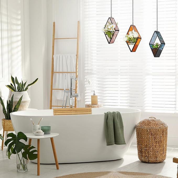 Yaomiao 3 Pcs Stained Glass Hanging Plant Terrariums Hanging Glass Planter - Image 5