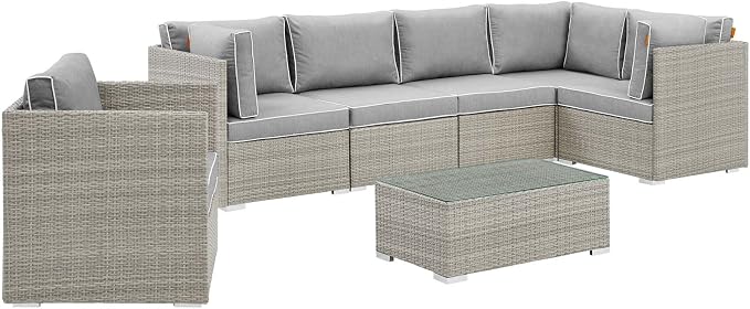 Modway Repose 7 Piece Outdoor Patio Sectional Set in Light Gray Gray - Image 3