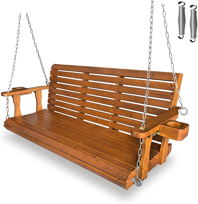 Wooden Porch Swing 3-Seater, Bench Swing by FortuneCandy