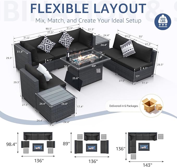 NICESOUL 9 Piece Outdoor Patio Sectional Furniture Sofa Set - Image 4