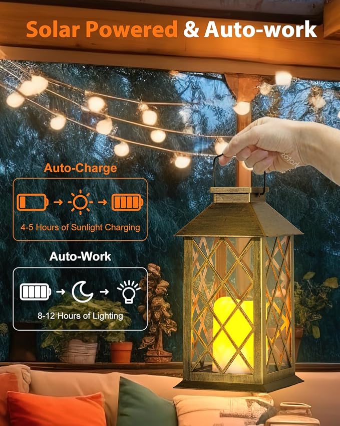 Otdair Solar Lanterns Outdoor Waterproof, 2 Pack 14" Solar Lantern - Image 2