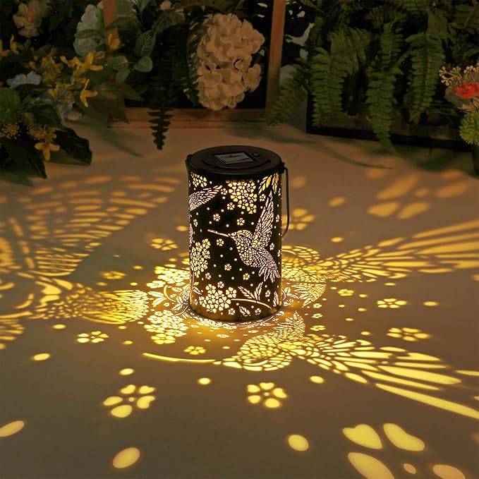 Hummingbird Solar Lantern Outdoor Hanging Waterproof LED Lights, Metal Bird by Season2Season