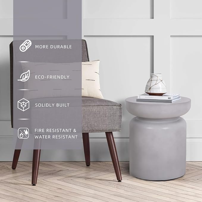 Afterglow Terrafab Concrete Look Side Table End Table Natural Decorative Garden - Image 4